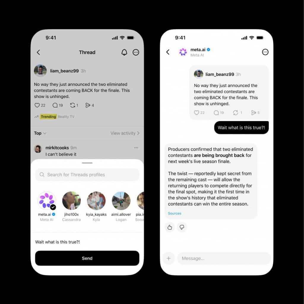 Funcionamento do Meta.AI no aplicativo do Threads